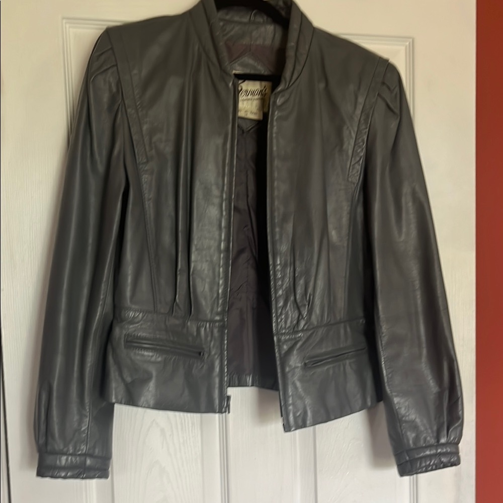 Vintage Gray Leather Jacket small